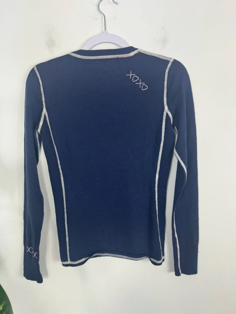 Meister Merino Wool Navy Blue White Trim Vintage Sweater Size Small